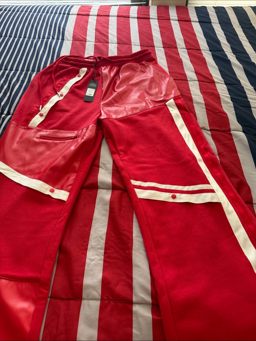 Fashion Nova Red & White Mixed-Media Jogger Pants - Picture 14 of 16